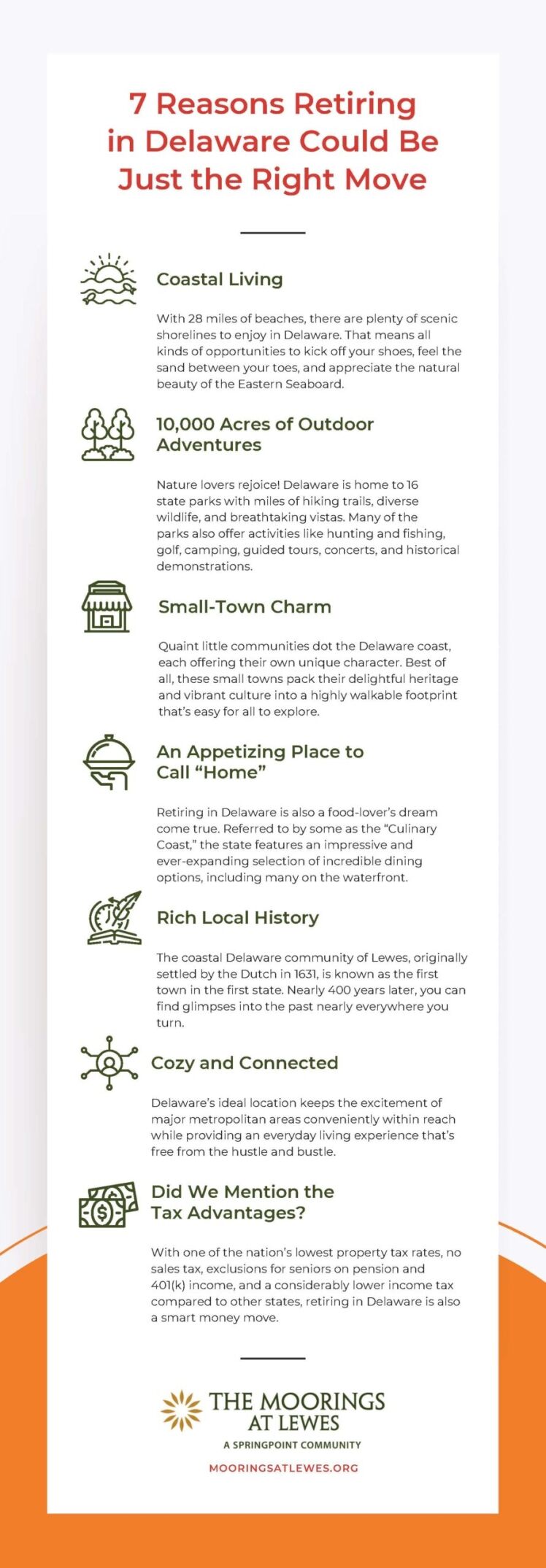 Infographic listing the reasons Delaware is a great fit for seniors