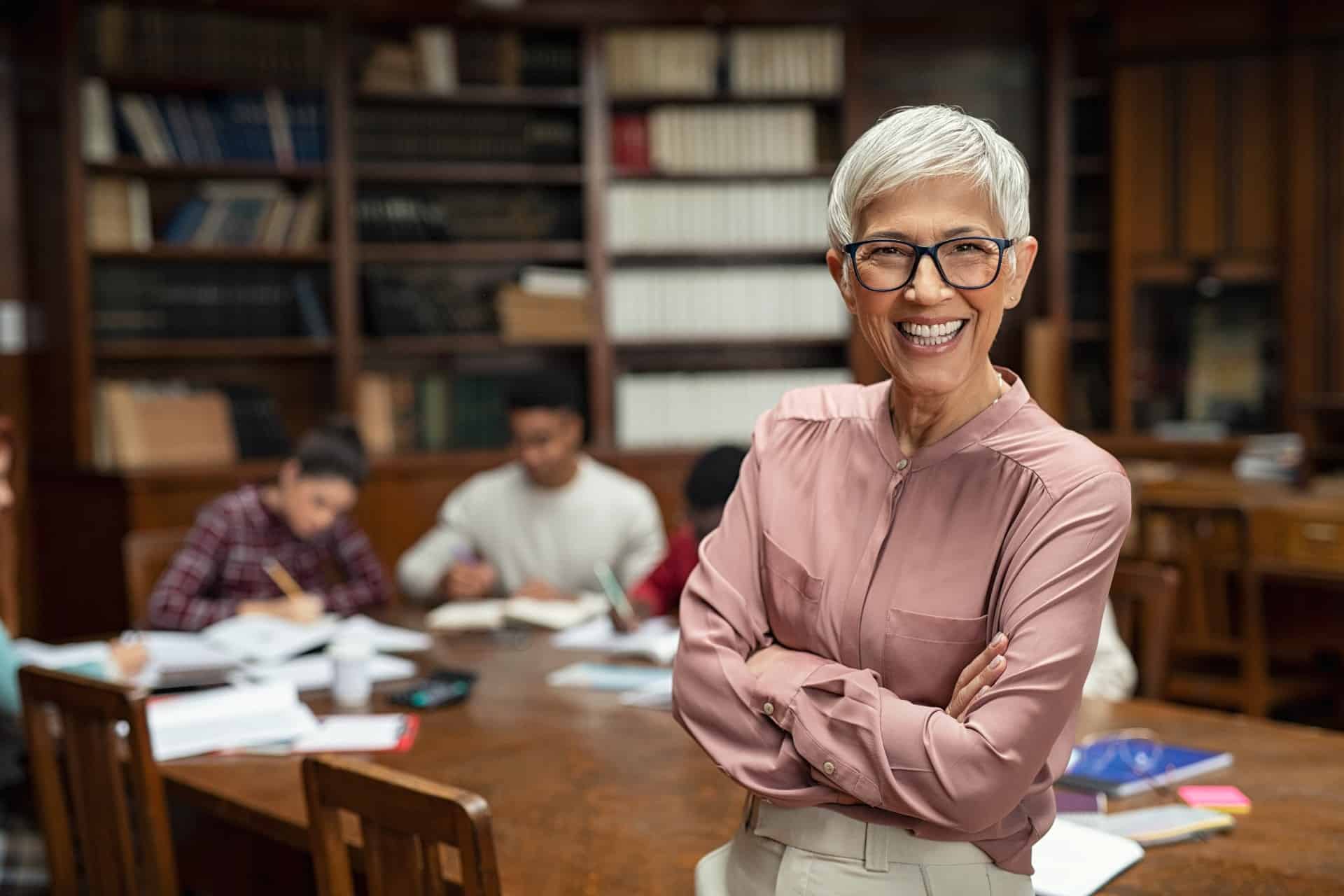 Senior woman in class